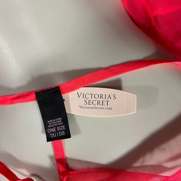 Victoria's Secret 2-Pc Neon Pink Sheer/Lace/Lace Up Babydoll Size Lg NWT - Picture 13 of 13